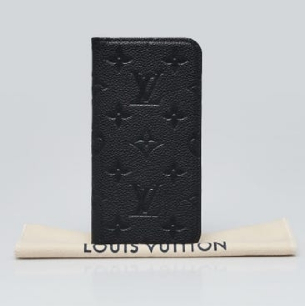 Louis Vuitton Black Leather Mono Folio Case Fits Most I Phones - Picture 1 of 9